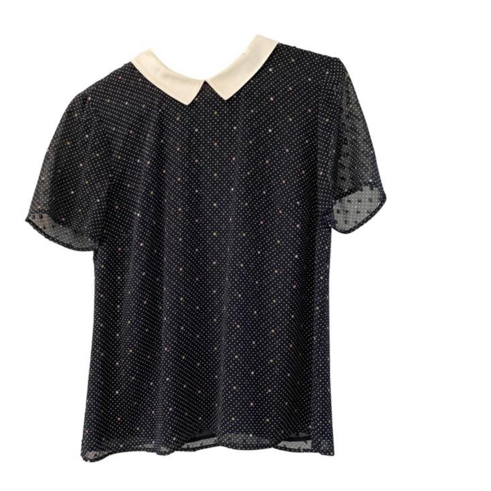 Ann Taylor Dark Blue Peter Pan Collar Polka Blouse size Small